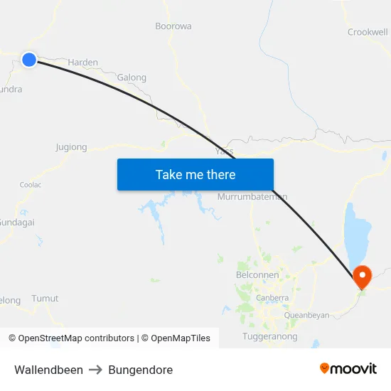 Wallendbeen to Bungendore map