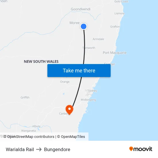 Warialda Rail to Bungendore map