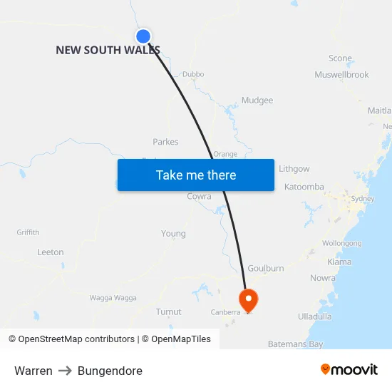 Warren to Bungendore map
