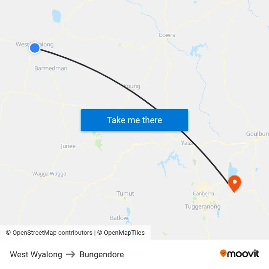 West Wyalong to Bungendore map