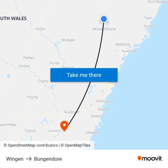 Wingen to Bungendore map