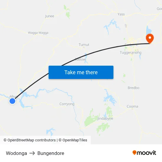 Wodonga to Bungendore map
