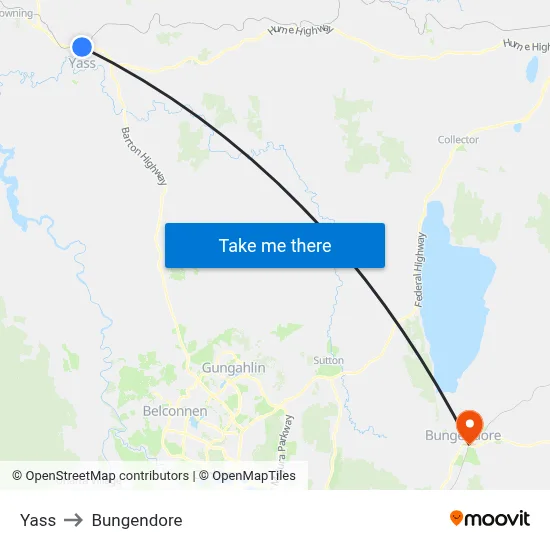 Yass to Bungendore map