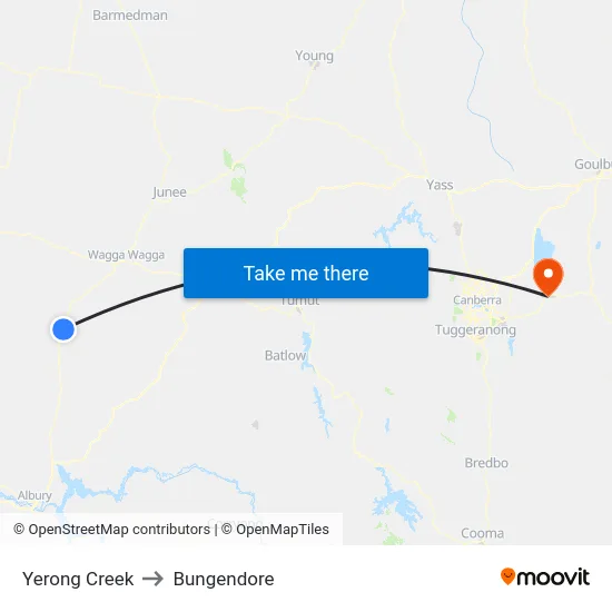 Yerong Creek to Bungendore map