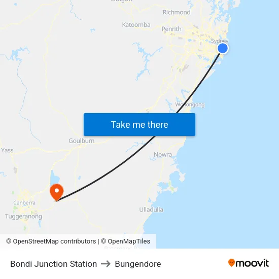 Bondi Junction Station to Bungendore map