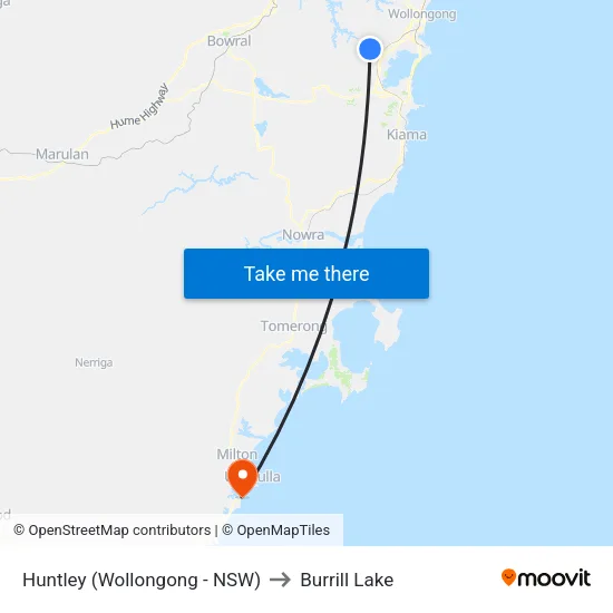 Huntley (Wollongong - NSW) to Burrill Lake map