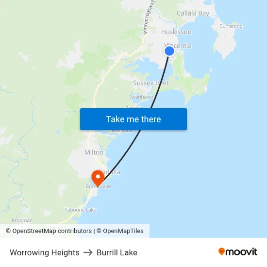 Worrowing Heights to Burrill Lake map