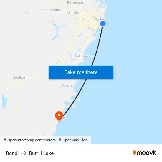 Bondi to Burrill Lake map