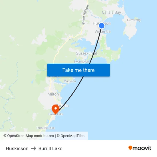 Huskisson to Burrill Lake map