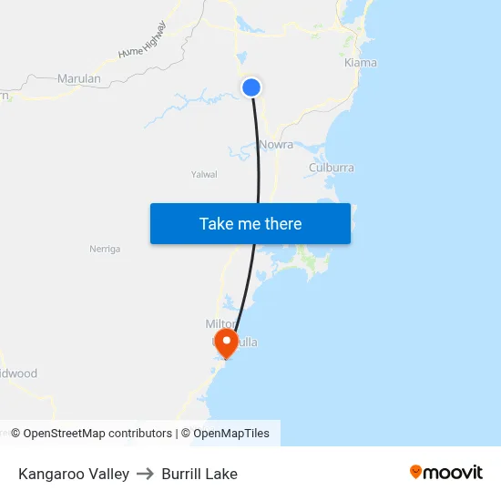 Kangaroo Valley to Burrill Lake map