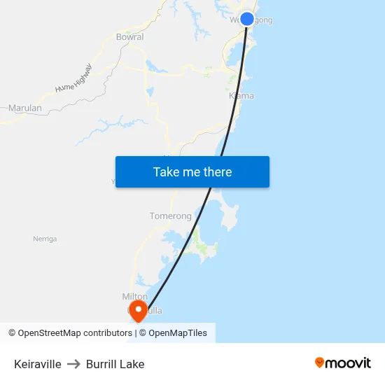 Keiraville to Burrill Lake map