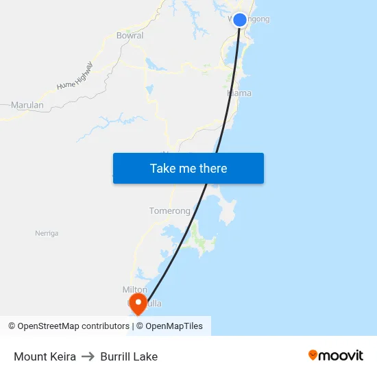 Mount Keira to Burrill Lake map