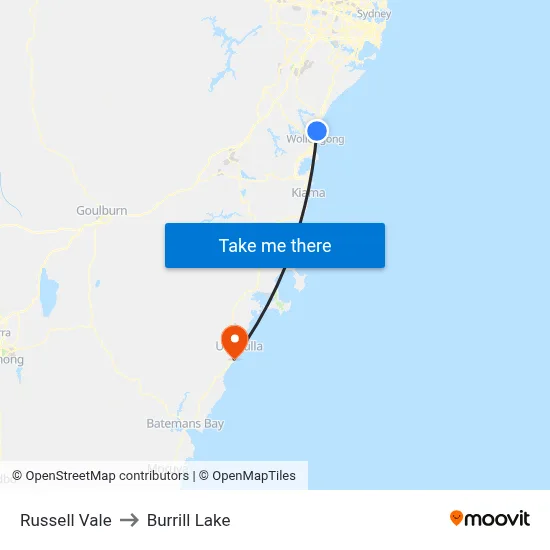 Russell Vale to Burrill Lake map