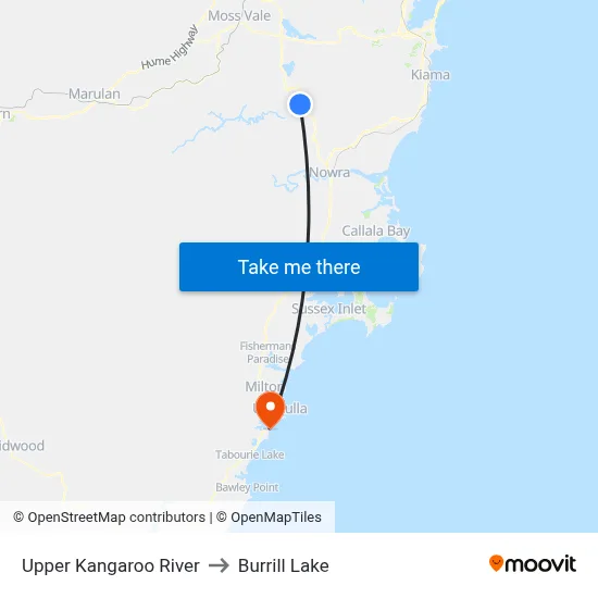 Upper Kangaroo River to Burrill Lake map