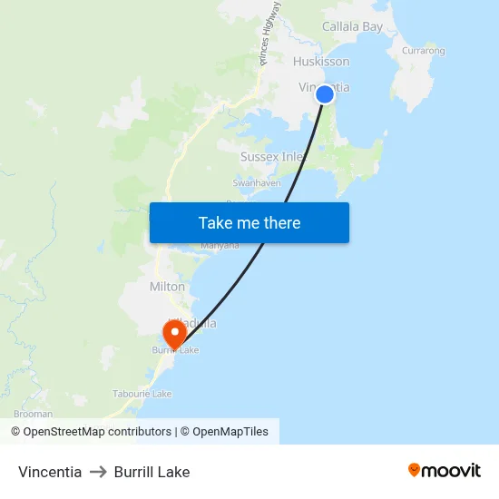 Vincentia to Burrill Lake map