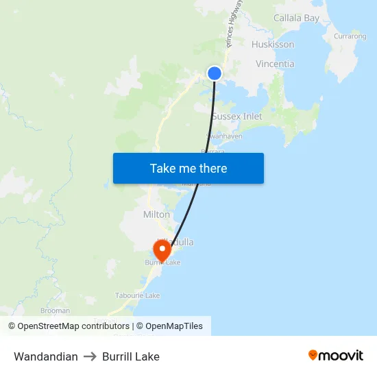 Wandandian to Burrill Lake map