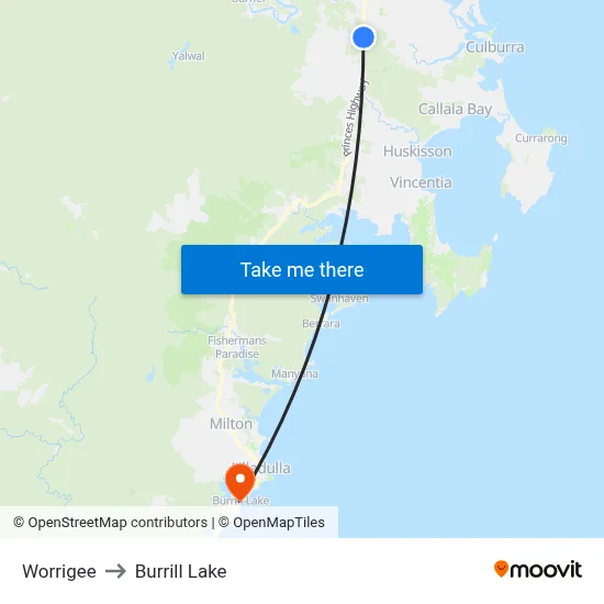 Worrigee to Burrill Lake map