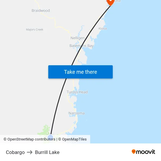 Cobargo to Burrill Lake map