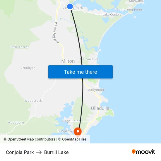 Conjola Park to Burrill Lake map