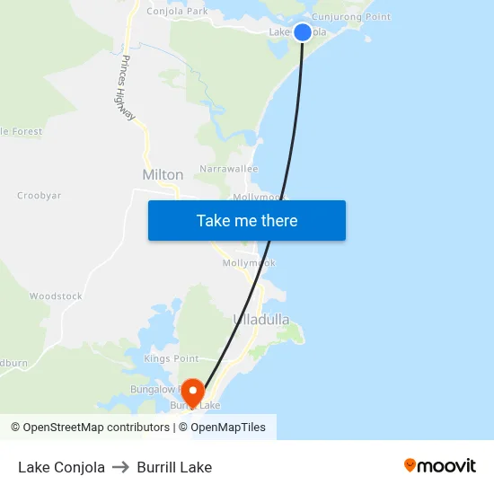 Lake Conjola to Burrill Lake map
