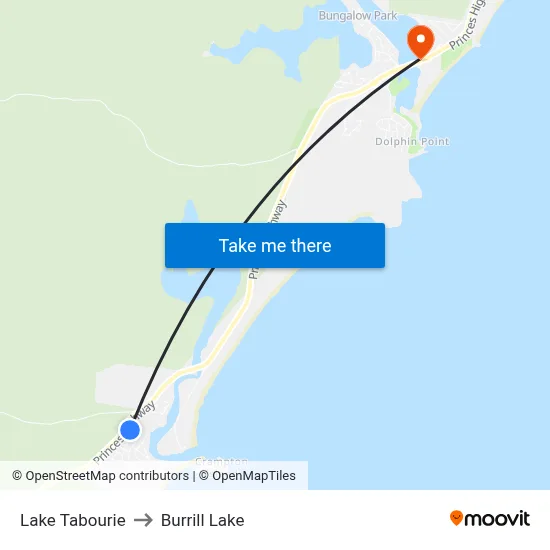 Lake Tabourie to Burrill Lake map