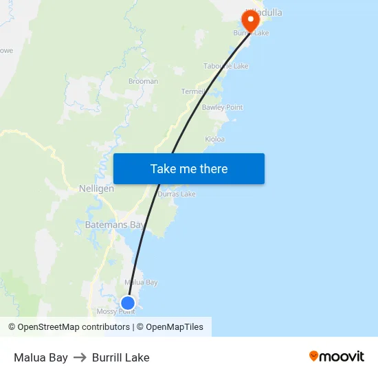 Malua Bay to Burrill Lake map