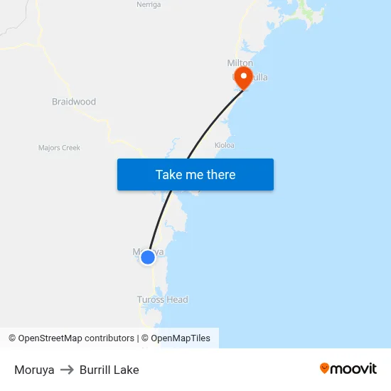 Moruya to Burrill Lake map