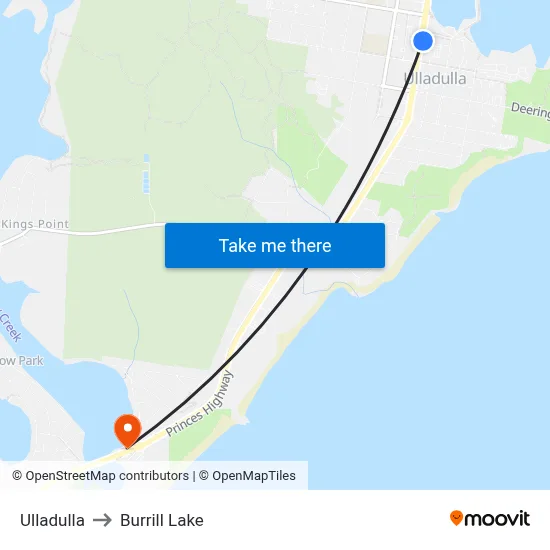 Ulladulla to Burrill Lake map