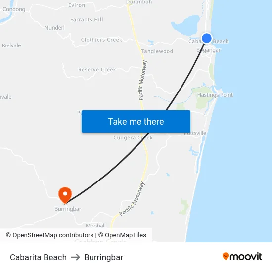 Cabarita Beach to Burringbar map