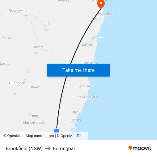 Brookfield (NSW) to Burringbar map