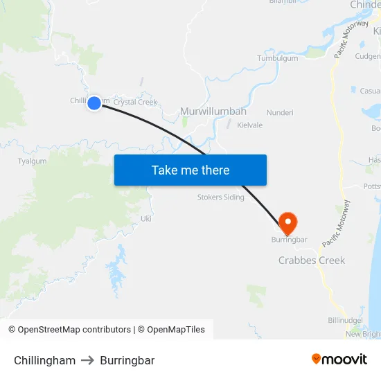 Chillingham to Burringbar map