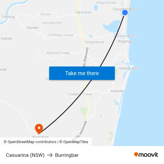 Casuarina (NSW) to Burringbar map
