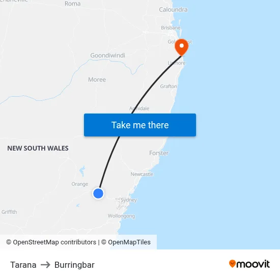 Tarana to Burringbar map