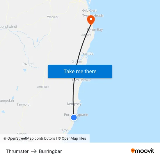 Thrumster to Burringbar map