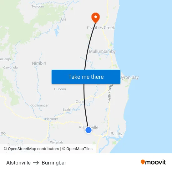 Alstonville to Burringbar map