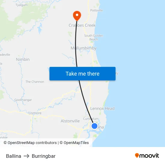 Ballina to Burringbar map