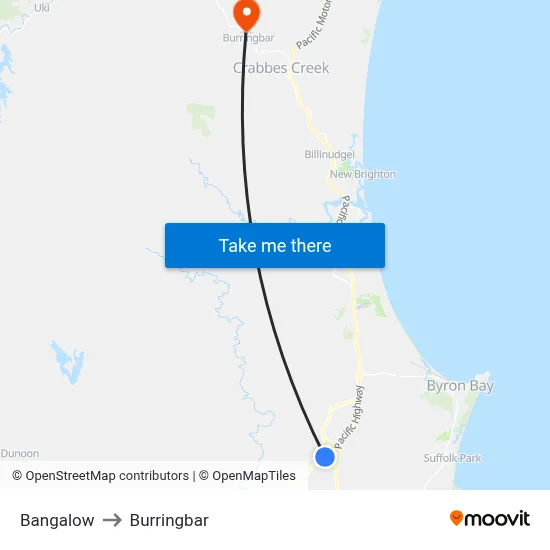 Bangalow to Burringbar map
