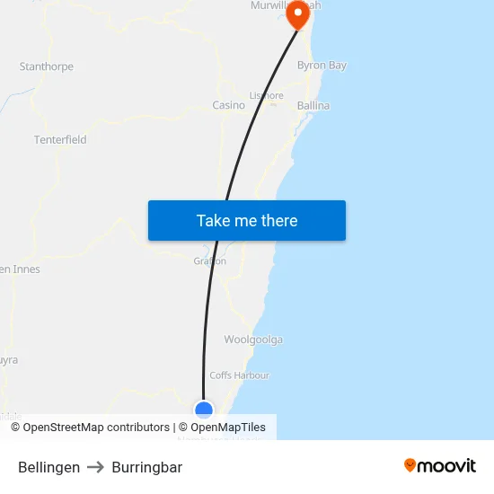 Bellingen to Burringbar map