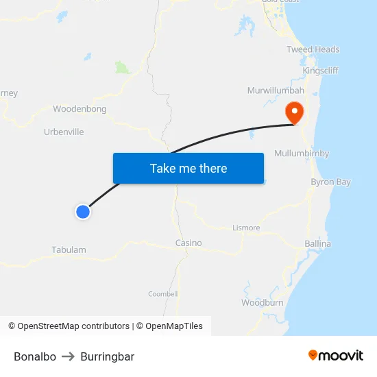 Bonalbo to Burringbar map