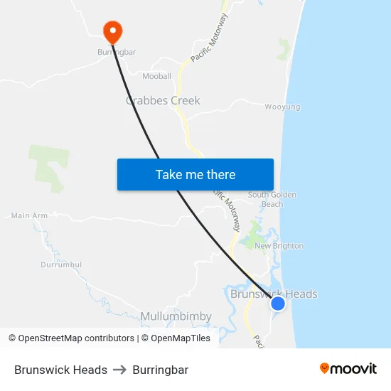 Brunswick Heads to Burringbar map