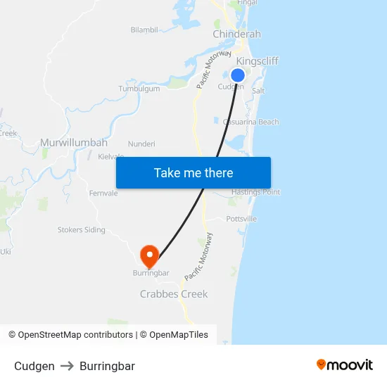 Cudgen to Burringbar map