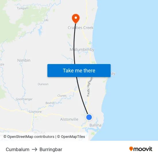 Cumbalum to Burringbar map