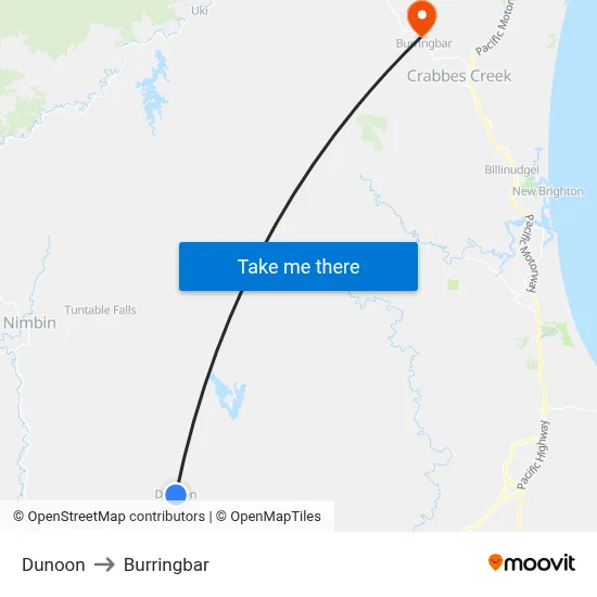 Dunoon to Burringbar map