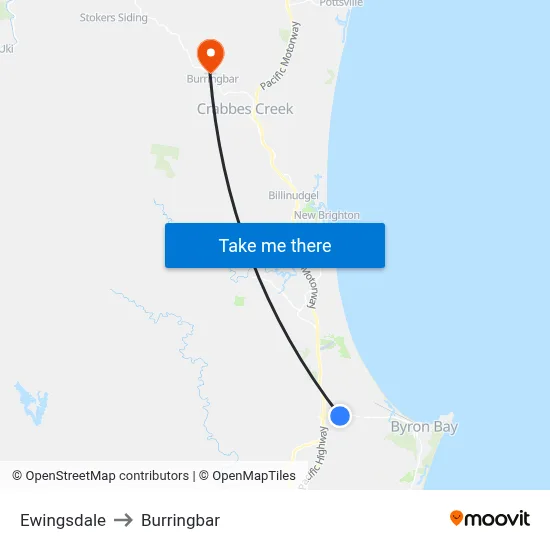 Ewingsdale to Burringbar map