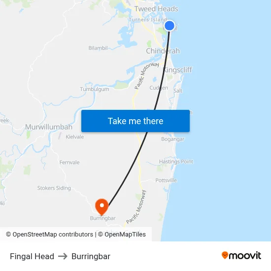Fingal Head to Burringbar map