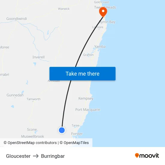Gloucester to Burringbar map