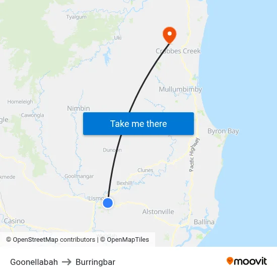 Goonellabah to Burringbar map