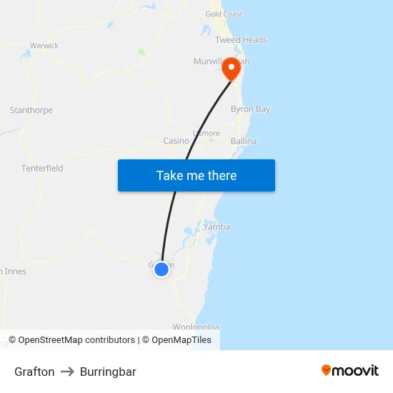 Grafton to Burringbar map