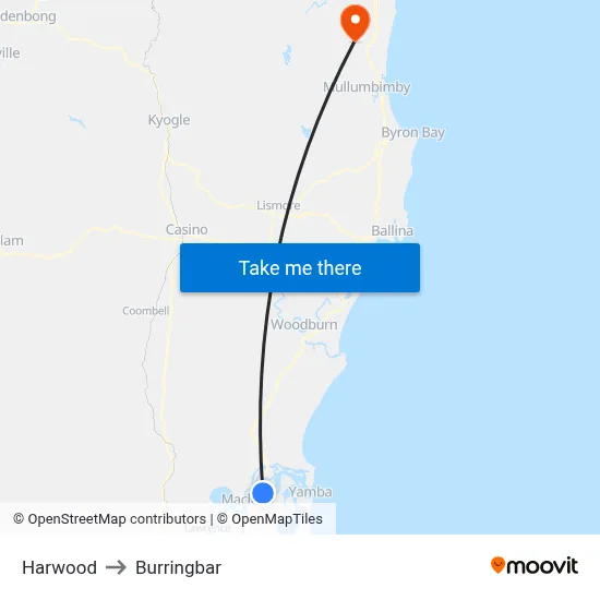 Harwood to Burringbar map