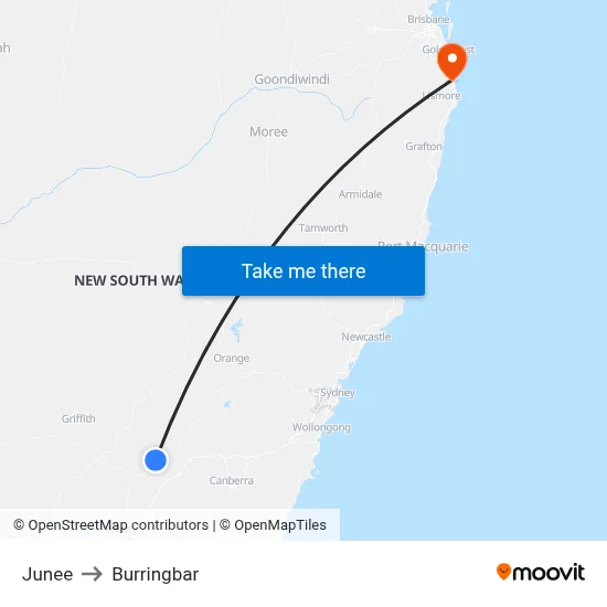 Junee to Burringbar map